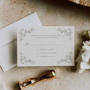 Cartons Réponse Cadre de mariage floral rustique vintage sage