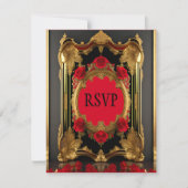 Cartons Réponse Cadre doré aux roses rouges, mariage de style goth (Devant)