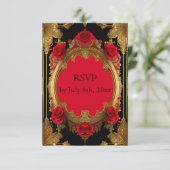 Cartons Réponse Cadre doré aux roses rouges, mariage gothique (Debout devant)