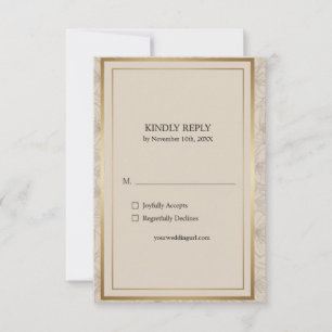 Cartons Réponse Cadre doré élégant Mariage minimaliste
