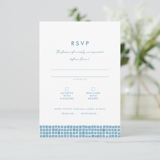 Cartons Réponse Cadre en tuile bleu grec simple destination mariag (Debout devant)