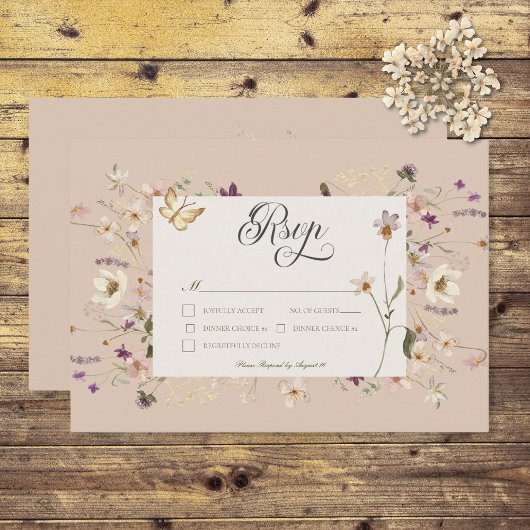 Cartons Réponse Cadre Fleur sauvage rustique rose pâle