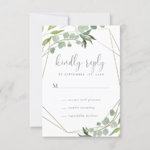 Cartons Réponse Cadre géométrique or Eucalyptus Mariage vert