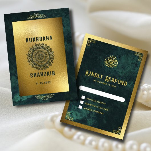 Cartons Réponse Cadre or Ornat & Emerald Green Mariage musulman