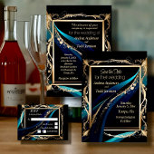 Cartons Réponse Cadre or orné turquoise bleu noir mariage