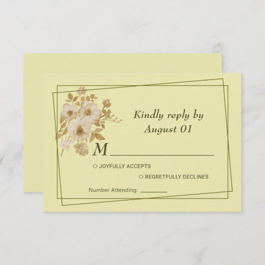 Cartons Réponse Cadre rose - Mariage jaune céleste (Devant / Derrière)