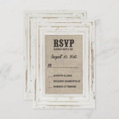 Cartons Réponse Cadre rustique blanc & Mariage Burlap Kelly Custom (Devant / Derrière)
