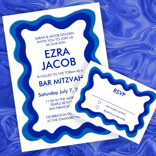Cartons Réponse Cadre Wavy Frame Moderne Chic Bat mitzvah de barre