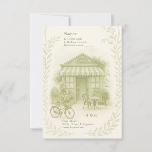 Cartons Réponse café mariage extérieur vert romantique (Dos)