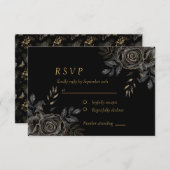 Cartons Réponse Café Rose noir & or gothique élégant (Devant / Derrière)