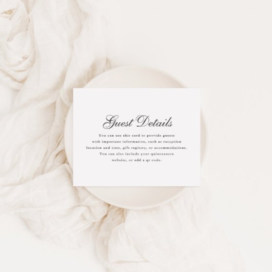 Cartons Réponse Calligraphie blanc gris simple Quinceanera Détails