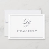 Cartons Réponse Calligraphie Bleue de la marine classique Monogram (Devant)
