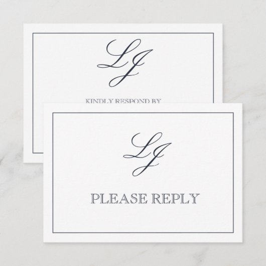 Cartons Réponse Calligraphie Bleue de la marine classique Monogram (Devant / Derrière)