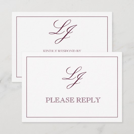 Cartons Réponse Calligraphie Bourgogne Classique Monogramme Pas de (Devant / Derrière)
