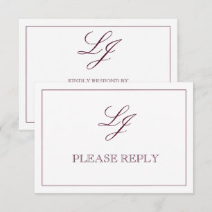 Cartons Réponse Calligraphie Bourgogne Classique Monogramme Pas de