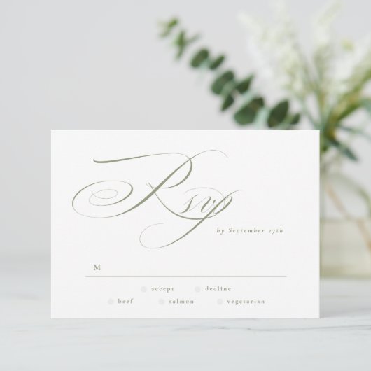 Cartons Réponse Calligraphie classique élégante Sage Mariage vert (Debout devant)