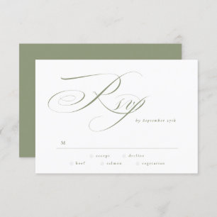 Cartons Réponse Calligraphie classique élégante Sage Mariage vert