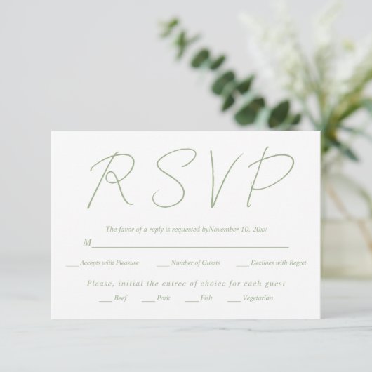 Cartons Réponse Calligraphie de script moderne mariage vert (Debout devant)