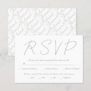Cartons Réponse Calligraphie de script moderne mariage vert
