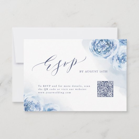 Cartons Réponse Calligraphie élégante bleu poussiéreux code QR flo (Devant)