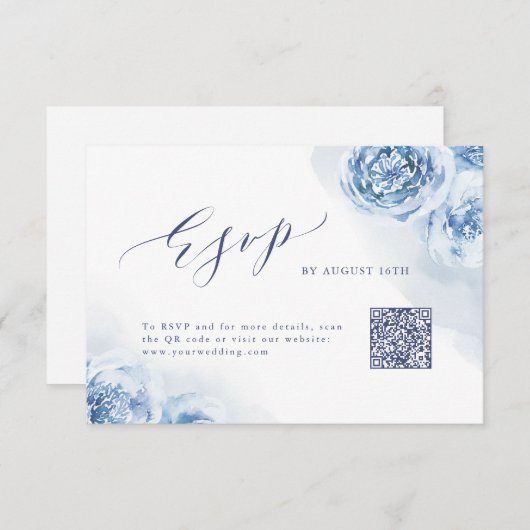 Cartons Réponse Calligraphie élégante bleu poussiéreux code QR flo (Devant / Derrière)