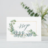 Cartons Réponse Calligraphie Eucalyptus Gold Green Mariage Repas (Debout devant)