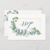 Cartons Réponse Calligraphie Eucalyptus Gold Green Mariage Repas (Devant / Derrière)