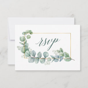 Cartons Réponse Calligraphie Eucalyptus Green Mariage Gold Frame