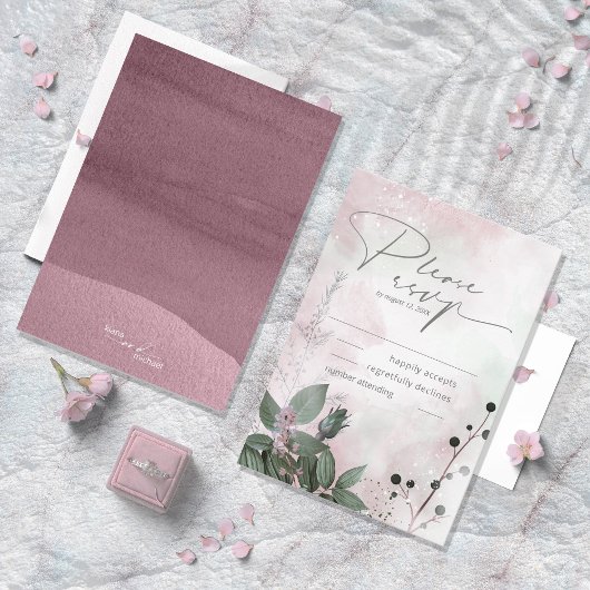 Cartons Réponse Calligraphie Floral Mariage Mauve ID771
