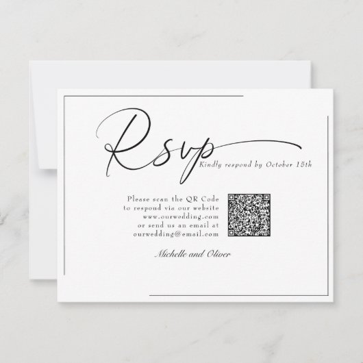 Cartons Réponse Calligraphie Mariage Moderne Classique Code QR RSV (Devant)