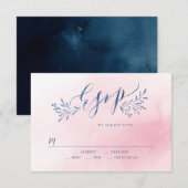 Cartons Réponse Calligraphie marine floue mariage floral rustique (Devant / Derrière)