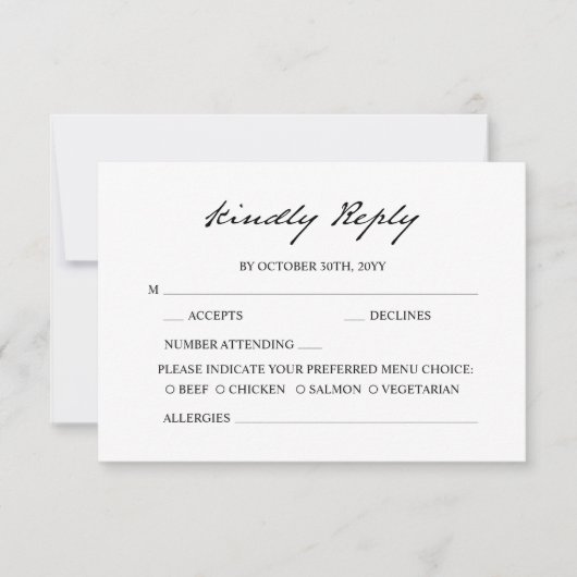 Cartons Réponse Calligraphie minimaliste de stylo Mariage blanc (Devant)
