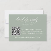 Cartons Réponse Calligraphie Moderne Code QR Vert Sage Mariage (Devant)