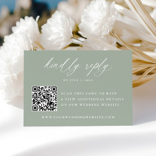 Cartons Réponse Calligraphie Moderne Code QR Vert Sage Mariage