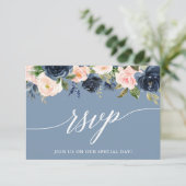 Cartons Réponse Calligraphie moderne Dusty Blue Rose Floral (Debout devant)