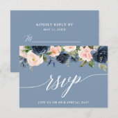 Cartons Réponse Calligraphie moderne Dusty Blue Rose Floral (Devant / Derrière)