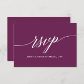 Cartons Réponse Calligraphie moderne Mariage Cassis (Devant / Derrière)