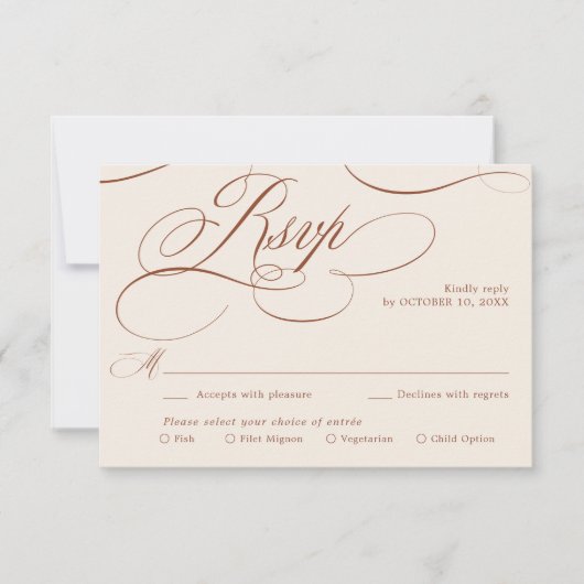 Cartons Réponse Calligraphie moderne Mariage en terre cuite intemp (Devant)