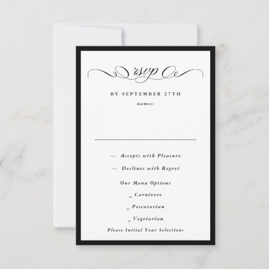 Cartons Réponse Calligraphie officielle Noir encadré Mariage class (Devant)