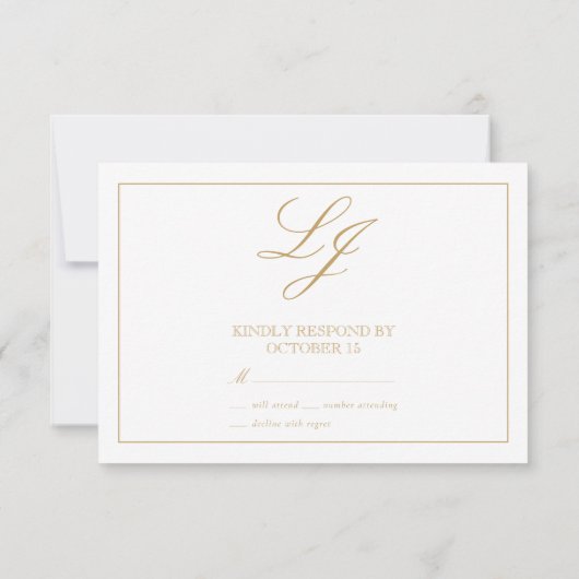 Cartons Réponse Calligraphie Or Classique Monogramme Aucun Repas (Dos)