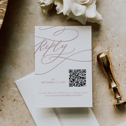 Cartons Réponse Calligraphie romantique Blush Pink QR Code Mariage