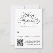 Cartons Réponse Calligraphie romantique Mariage QR Code noir et bl (Devant)