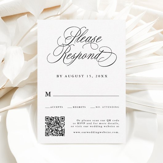 Cartons Réponse Calligraphie romantique Mariage QR Code noir et bl