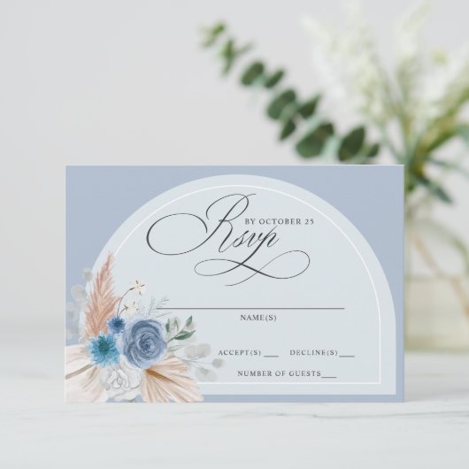 Cartons Réponse Calligraphie rustique Boho Dusty Blue Pampas Maria (Debout devant)