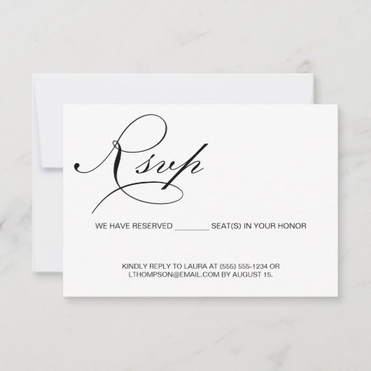 Cartons Réponse Calligraphie Script simple Réservé Budget de siège (Devant)
