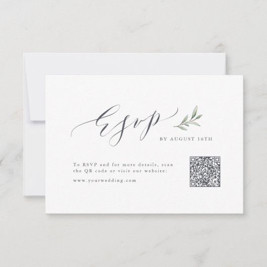 Cartons Réponse Calligraphie simple vert rustique mariage code QR (Devant)