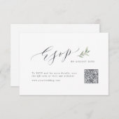 Cartons Réponse Calligraphie simple vert rustique mariage code QR (Devant / Derrière)