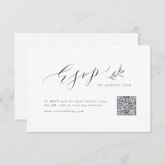Cartons Réponse Calligraphie simple vert rustique mariage code QR (Devant / Derrière)