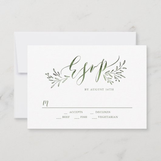 Cartons Réponse Calligraphie verte Sage Mariage fleuri rustique RS (Devant)