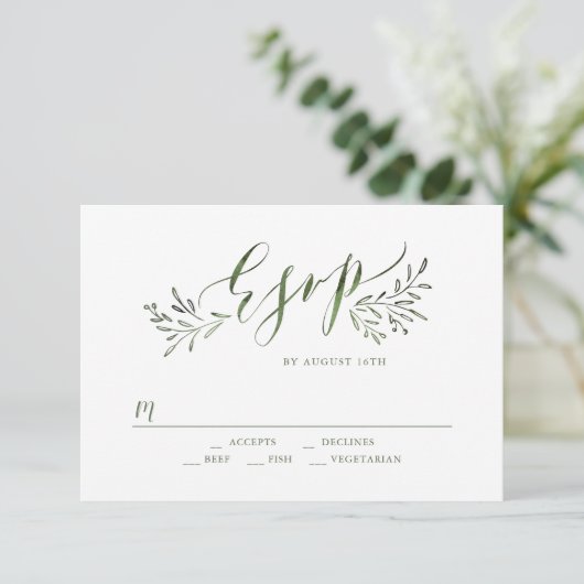 Cartons Réponse Calligraphie verte Sage Mariage fleuri rustique RS (Debout devant)